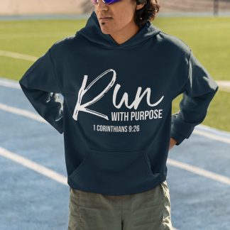 Run With Purpose Hoodie - 1 Corinthians 9:26 Scripture Design