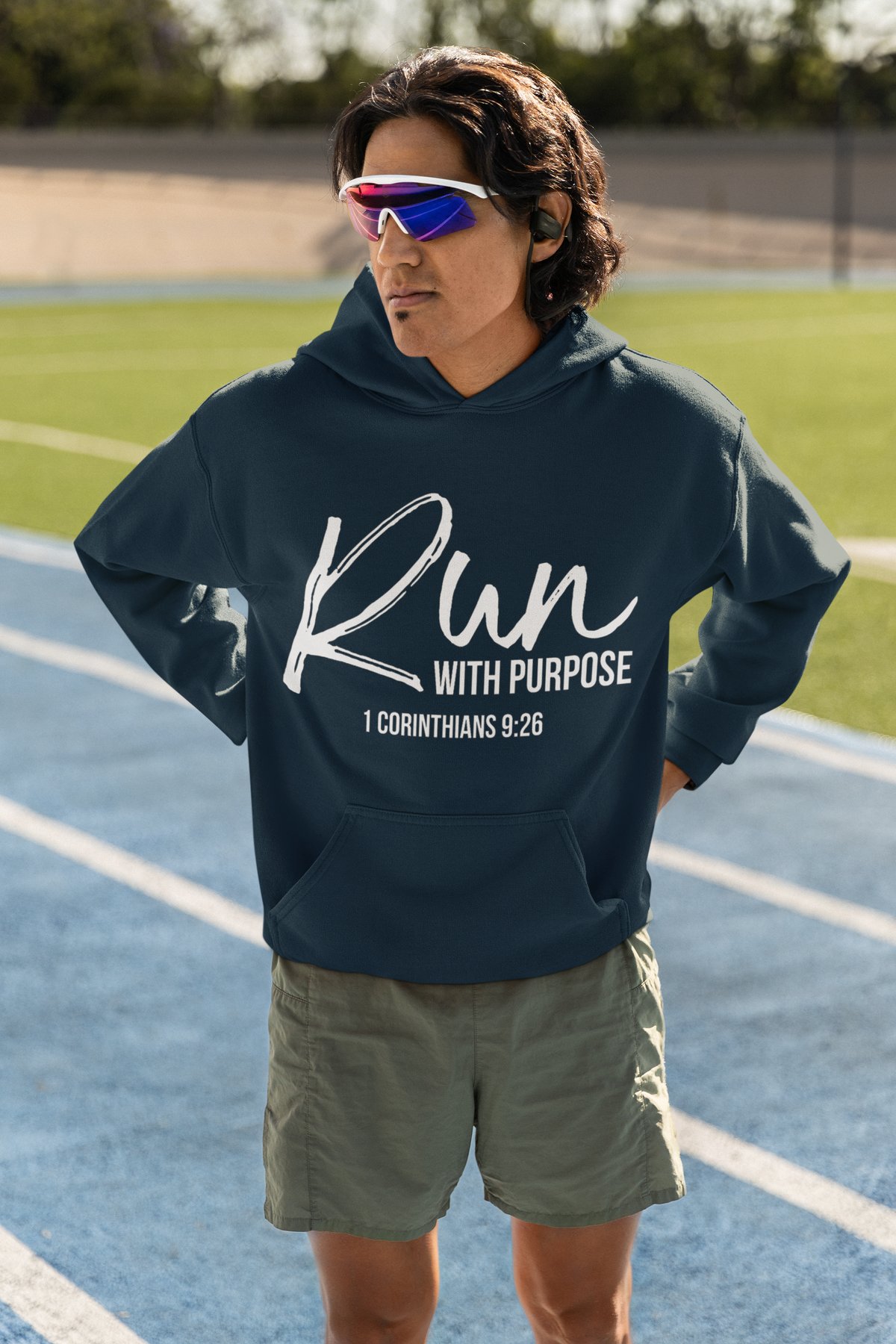 Run With Purpose Hoodie - 1 Corinthians 9:26 Scripture Design