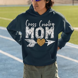 Cross Country Mom Hoodie - Leopard Print Heart Arrow Design