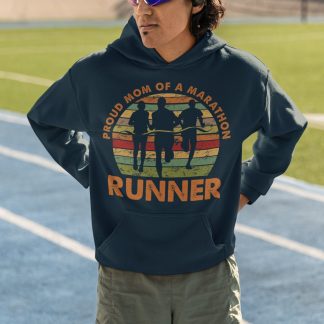 Proud Mom Of A Marathon Runner Hoodie - Retro Sunset Vintage Design