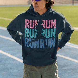 Run Run Run Hoodie - Colourful Runner Silhouette Repeat Design