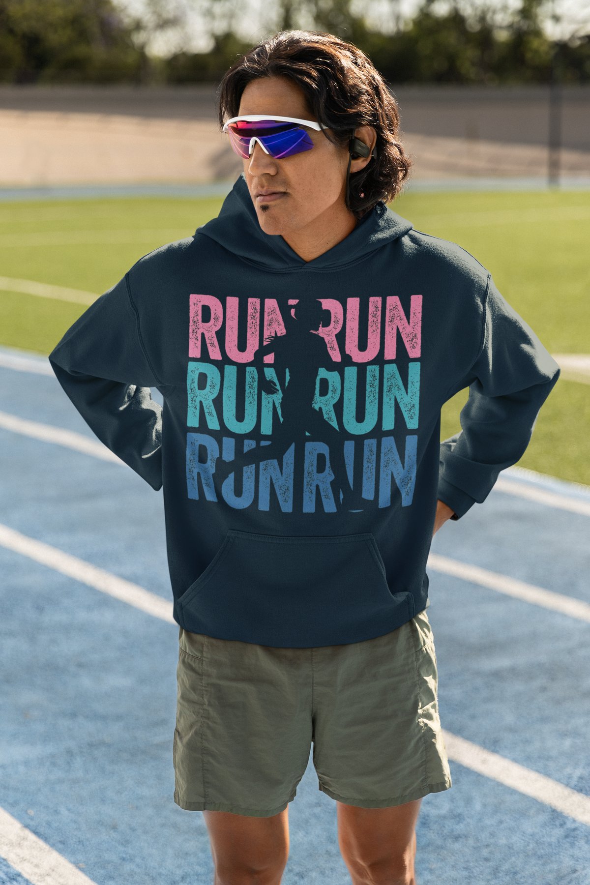 Run Run Run Hoodie - Colourful Runner Silhouette Repeat Design