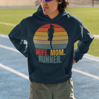 Wife Mom Runner Hoodie - Retro Sunset Female Runner Design