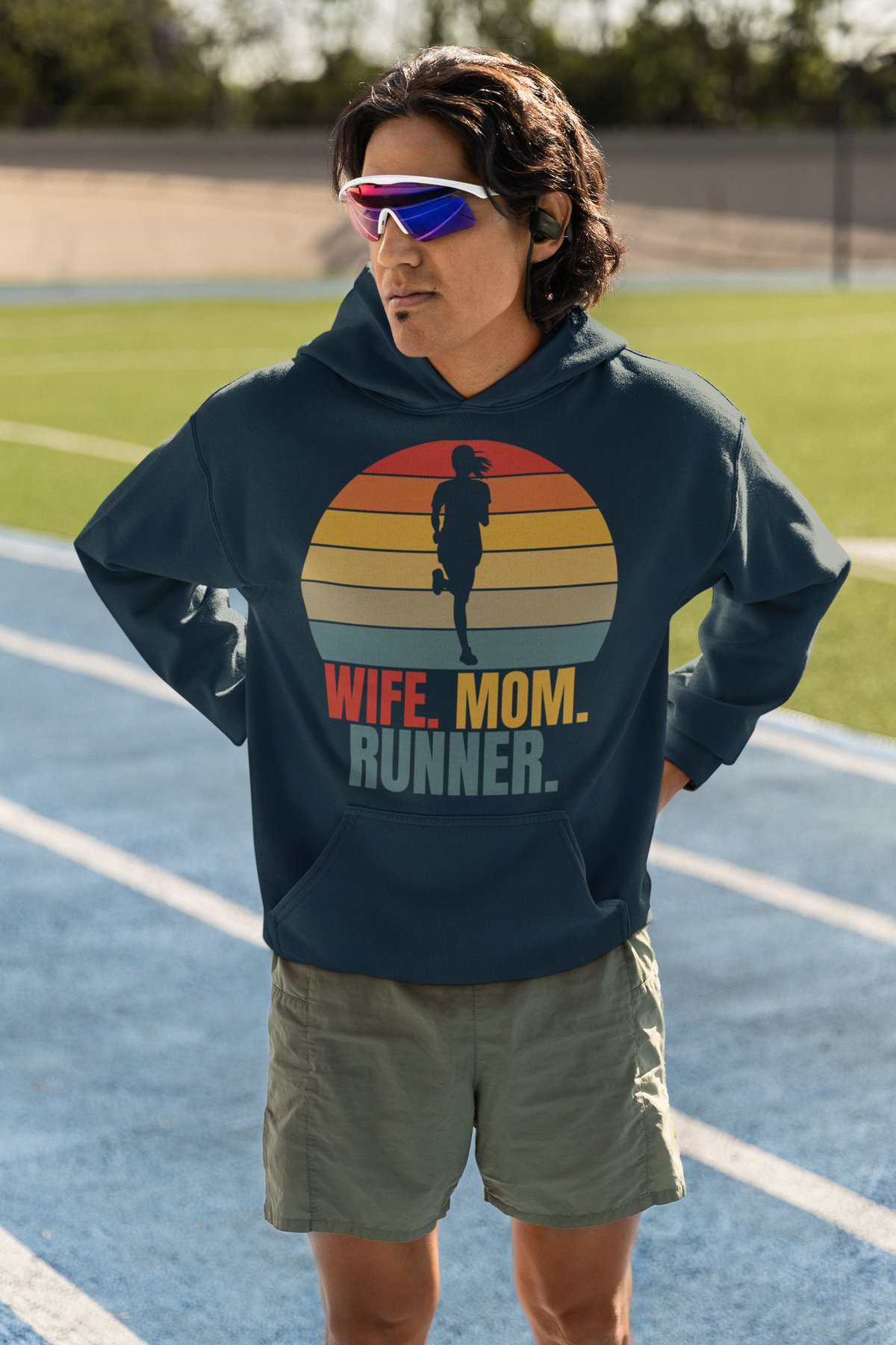 Wife Mom Runner Hoodie - Retro Sunset Female Runner Design