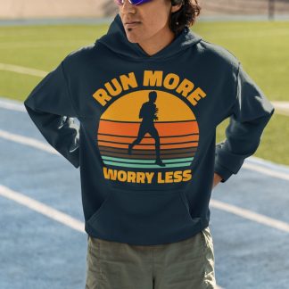 Run More Worry Less Hoodie - Retro Sunset Runner Silhouette