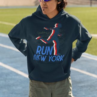 Run New York Hoodie - NYC Marathon Runner Pixel Art Design