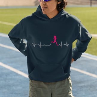 Running Heartbeat Hoodie - Pink Female Runner ECG Line Design