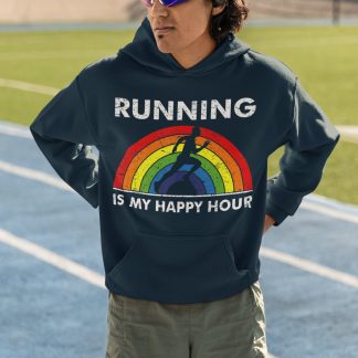 Running Is My Happy Hour Hoodie - Rainbow Runner Design