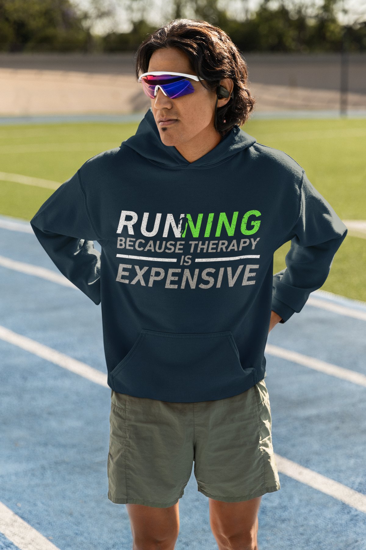Running Because Therapy Is Expensive Hoodie - Green Bold Design