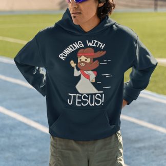 Running With Jesus Hoodie - Cartoon Fun Faith Runner Design