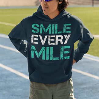Smile Every Mile Hoodie - Bold Teal Distressed Typography Design