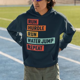 Run Hurdle Run Water Jump Repeat Hoodie - Steeplechase Design