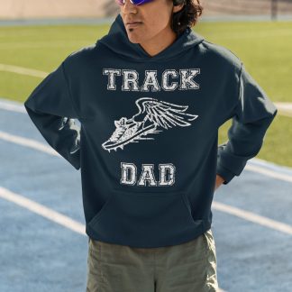 Track Dad Hoodie - Winged Shoe Distressed Varsity Design