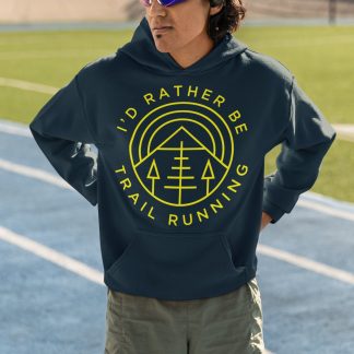 I'd Rather Be Trail Running Hoodie - Yellow Mountain Line Art Badge
