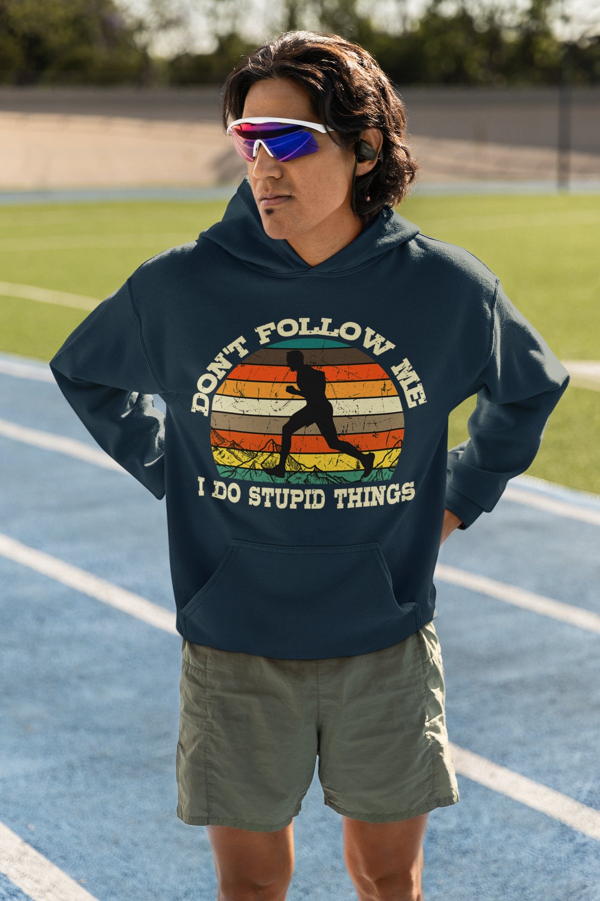 Don't Follow Me I Do Stupid Things Hoodie - Retro Sunset Runner