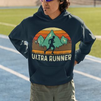 Ultra Runner Hoodie - Retro Sunset Mountain Trail Design (Version 2)