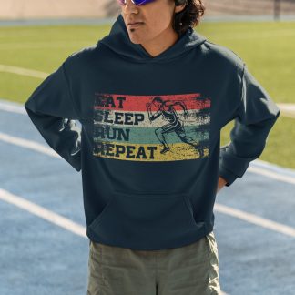 Eat Sleep Run Repeat Hoodie - Retro Colour Stripe Runner Design