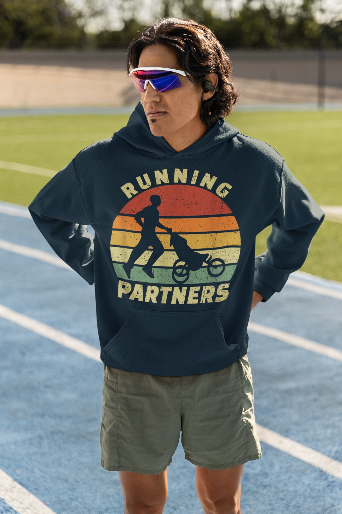 Running Partners Hoodie - Dad And Buggy Retro Sunset Design