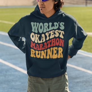 World's Okayest Marathon Runner Hoodie - Groovy Retro Wave Text