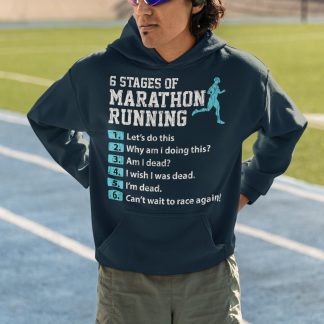 6 Stages Of Marathon Running Hoodie (Teal) - Listed Checklist Design