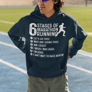 6 Stages Of Marathon Running Hoodie (White Bold) - Runner List Design