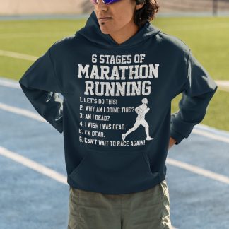 6 Stages Of Marathon Running Hoodie (Clean White) - Minimalist Design