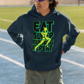 Eat Sleep Running Repeat Hoodie - Green Bold Runner Design