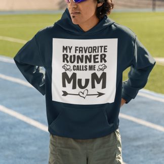 My Favourite Runner Calls Me Mum Hoodie - Grey Script Patch Design