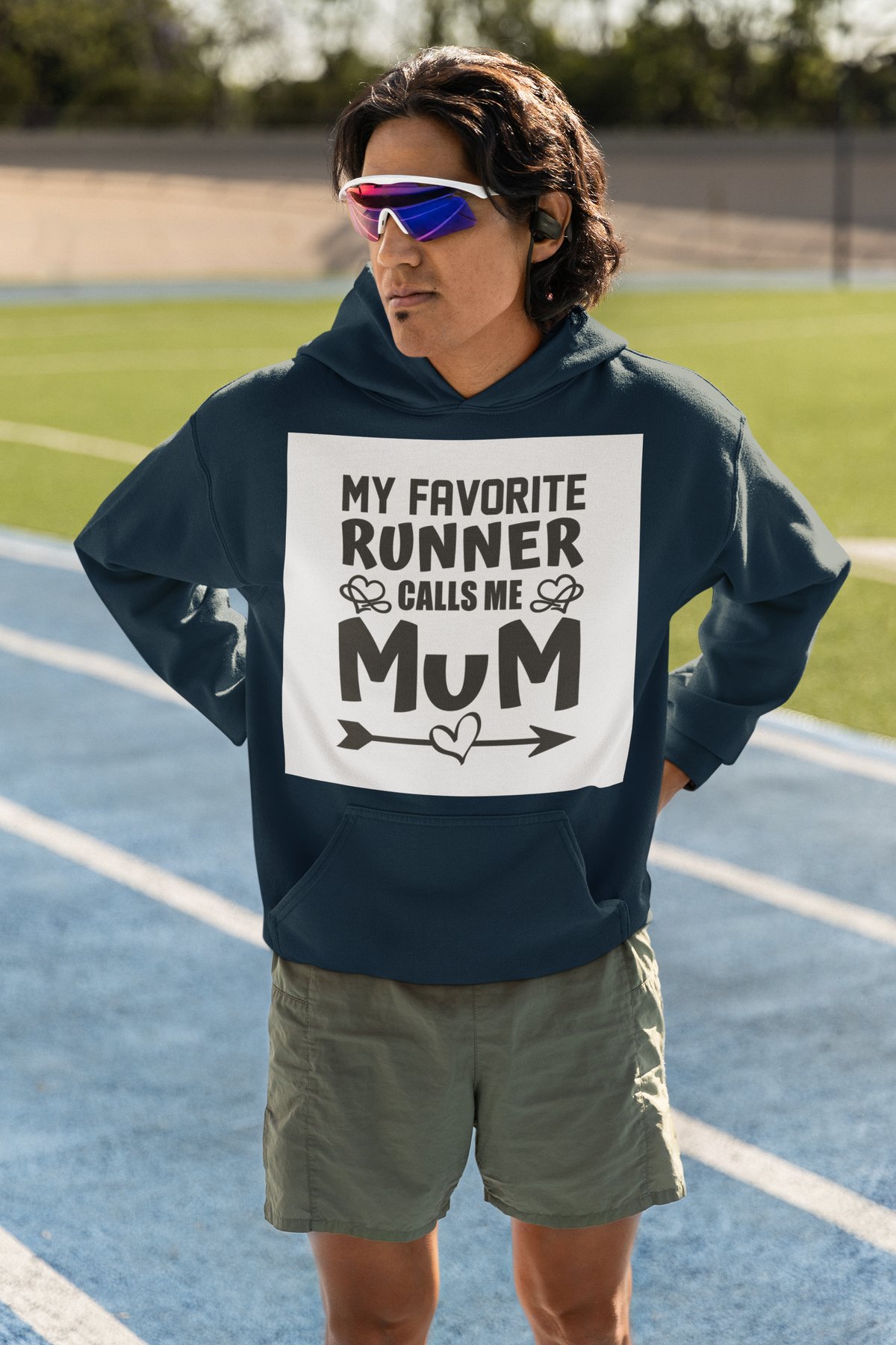 My Favourite Runner Calls Me Mum Hoodie - Grey Script Patch Design