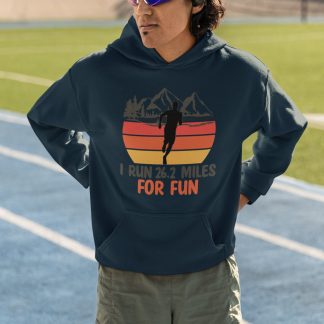 I Run 26.2 Miles For Fun Hoodie - Retro Sunset Mountain Design