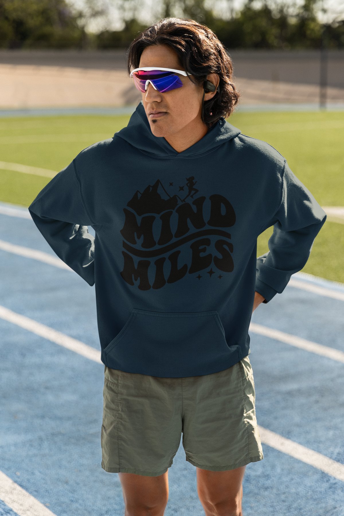 Mind Over Miles Hoodie - Retro Mountain Stars Badge Design