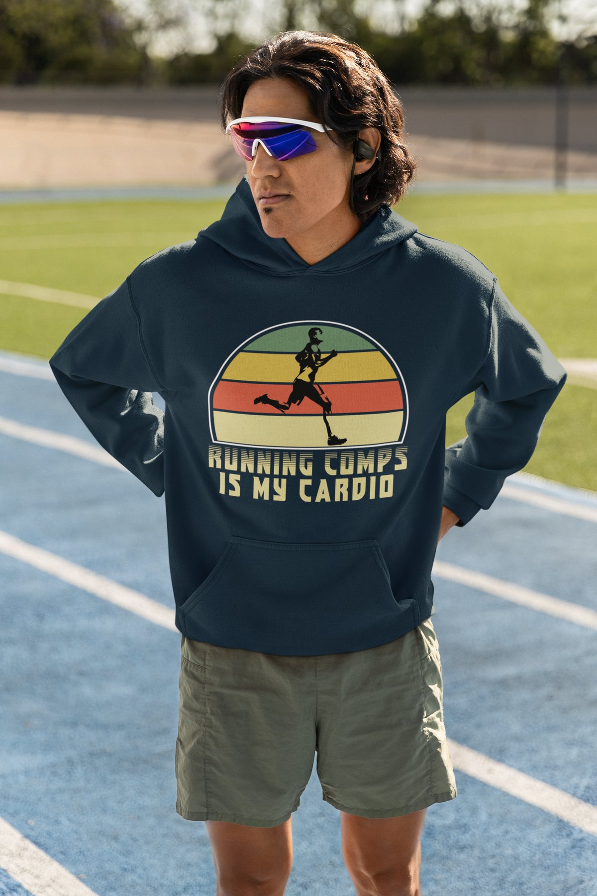 Running Comps Is My Cardio Hoodie - Retro Sunset Runner Design