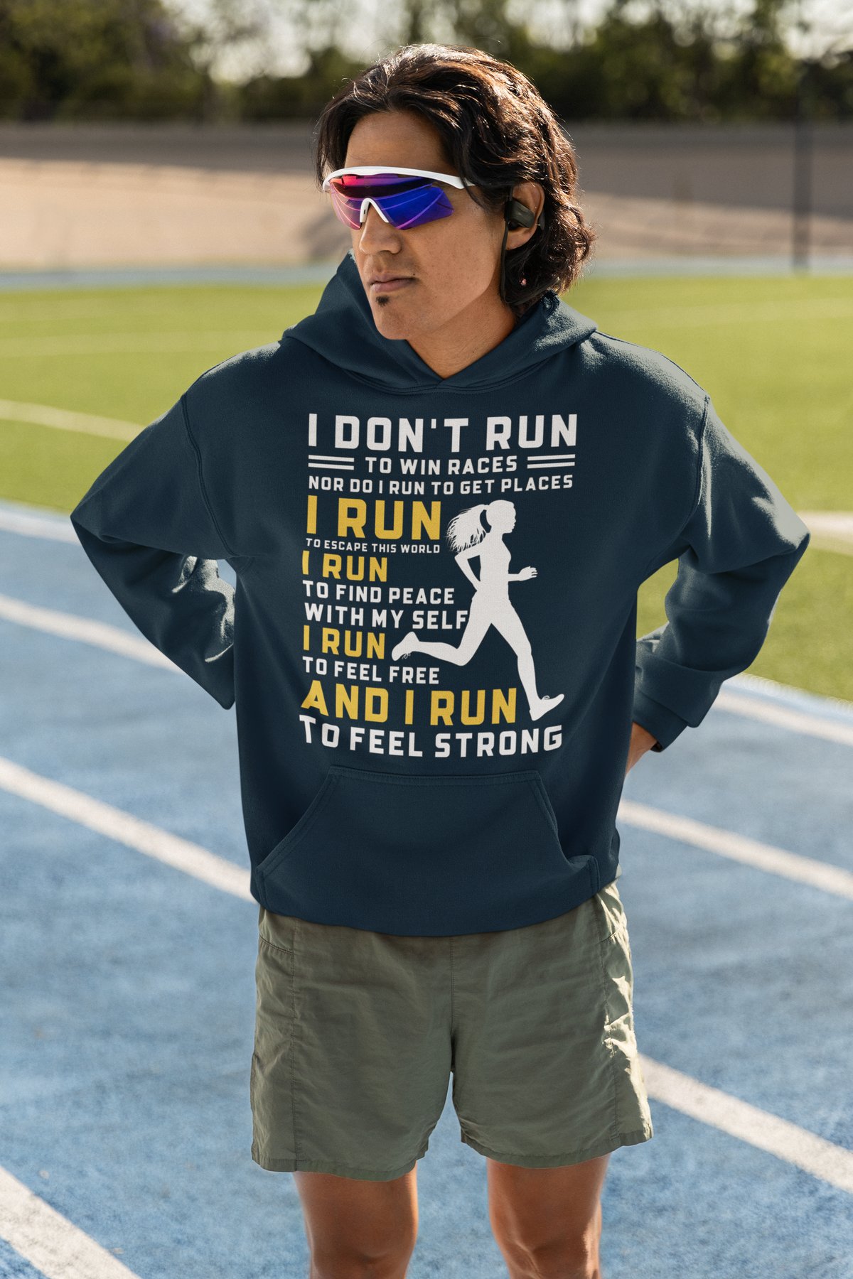 I Don't Run To Win Races I Run To Feel Strong Hoodie (White/Yellow)