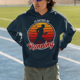I'd Rather Be Running Hoodie - Retro Sunset Runner Design