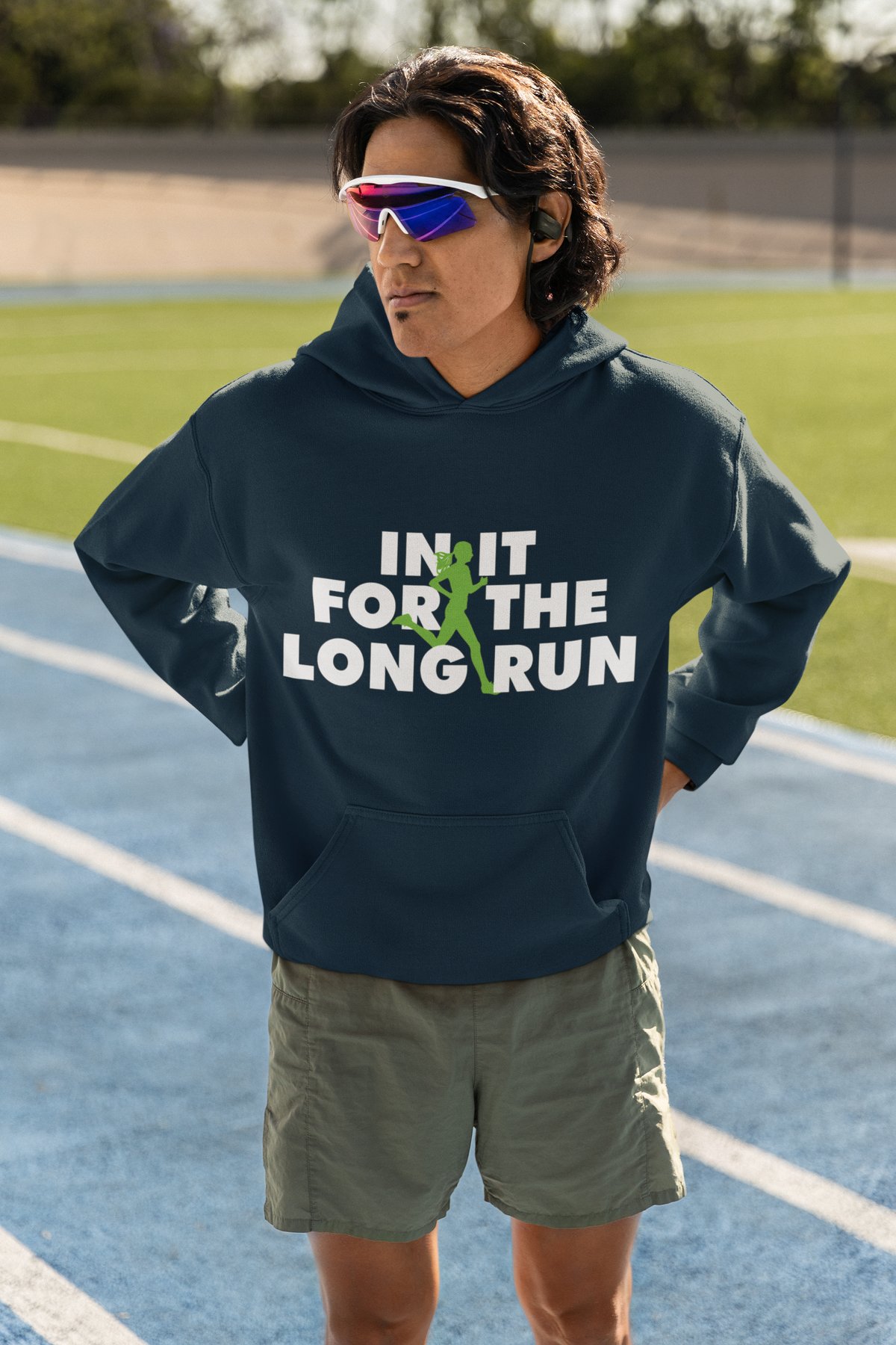 In It For The Long Run Hoodie - Green Runner Silhouette Design
