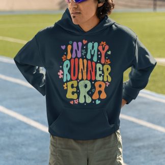 In My Runner Era Hoodie (Flowers & Hearts) - Groovy Retro Design