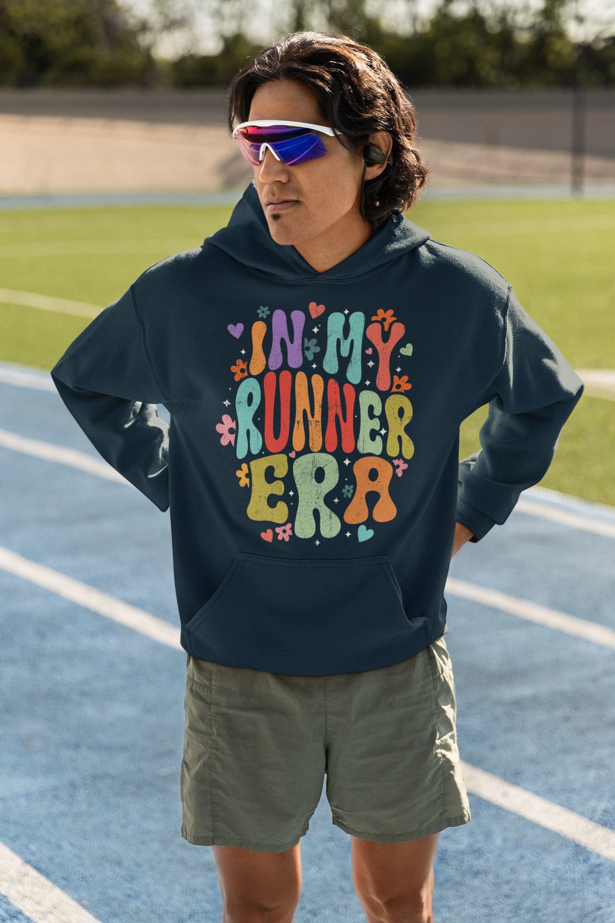 In My Runner Era Hoodie (Flowers & Hearts) - Groovy Retro Design