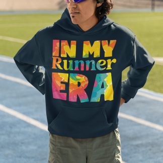 In My Runner Era Hoodie (Tie-Dye) - Bold Geometric Retro Design