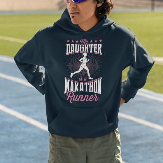 My Daughter Is A Marathon Runner Hoodie - Pink White Starburst Design