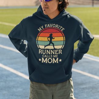 My Favourite Runner Calls Me Mom Hoodie - Retro Sunset Design