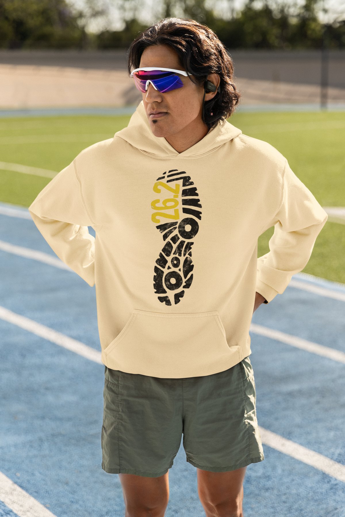 26.2 Shoe Print Hoodie - Marathon Runner Design - Cream Hoodie