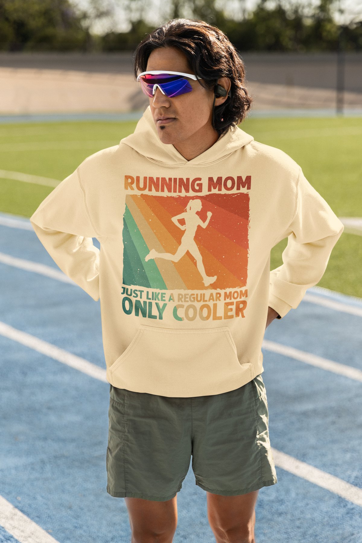 Running Mom Only Cooler Hoodie - Retro Sunset Mom Runner Gift - Cream Hoodie