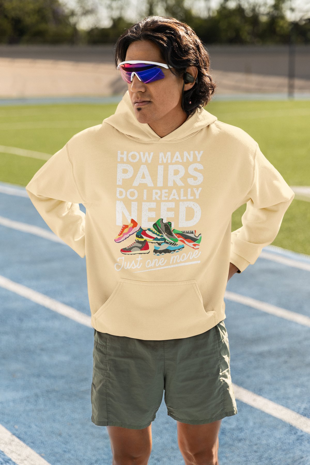 Hit The Trail Hoodie - Mountain Sunset Runner Design - Cream Hoodie