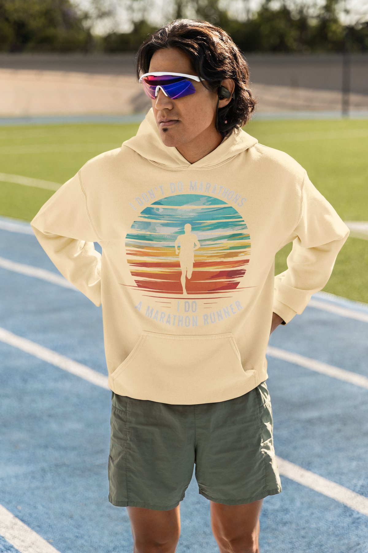 I Don't Do Marathons I Do A Marathon Runner Hoodie (Retro Sunset) - Cream Hoodie