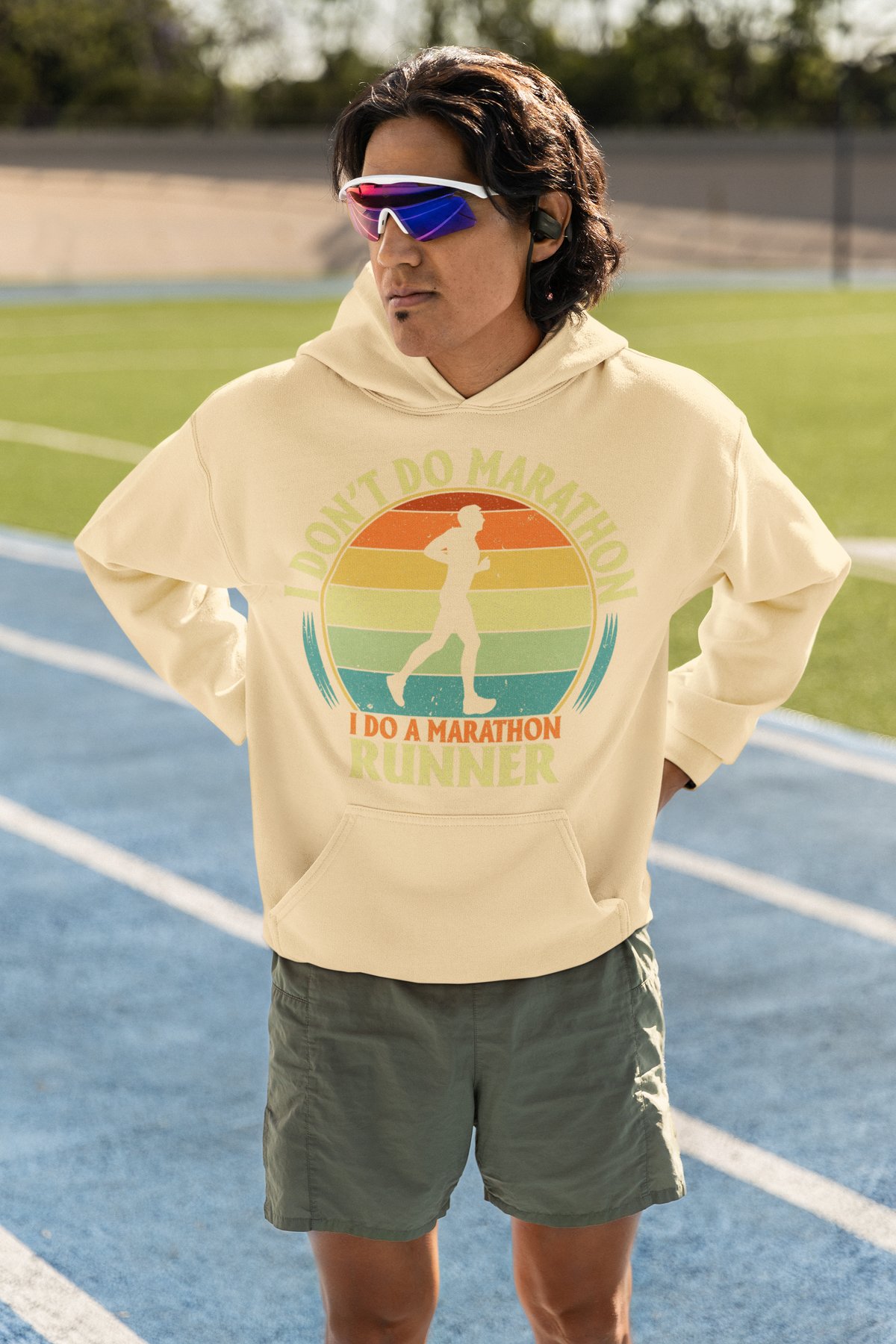 I Don't Do Marathons I Do A Marathon Runner Hoodie (Retro Sunset Female) - Cream Hoodie