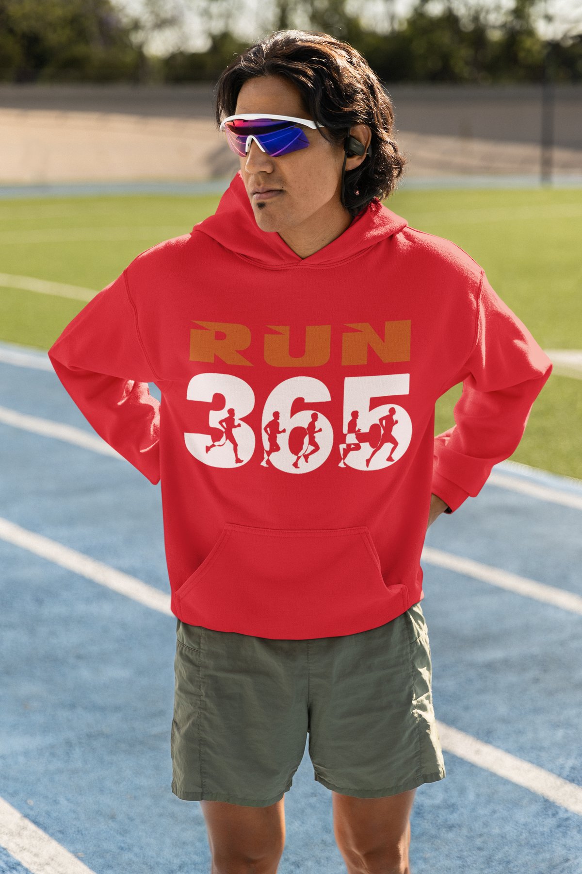 Run 365 Hoodie - Year-Round Runner Silhouette Bold Design - Red Hoodie