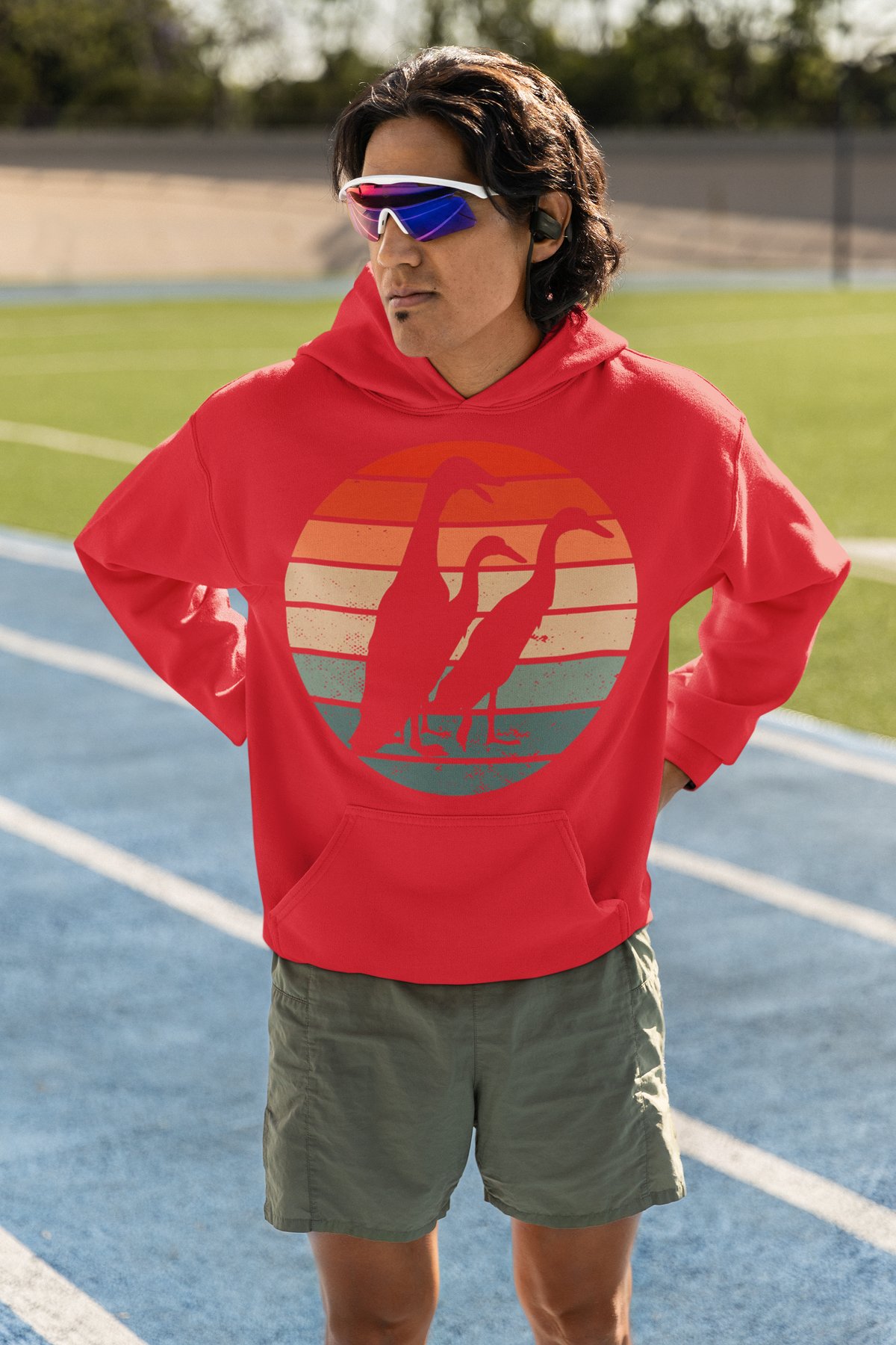 Runcle Like A Regular Uncle But Faster Hoodie - Retro Sunset Design - Red Hoodie