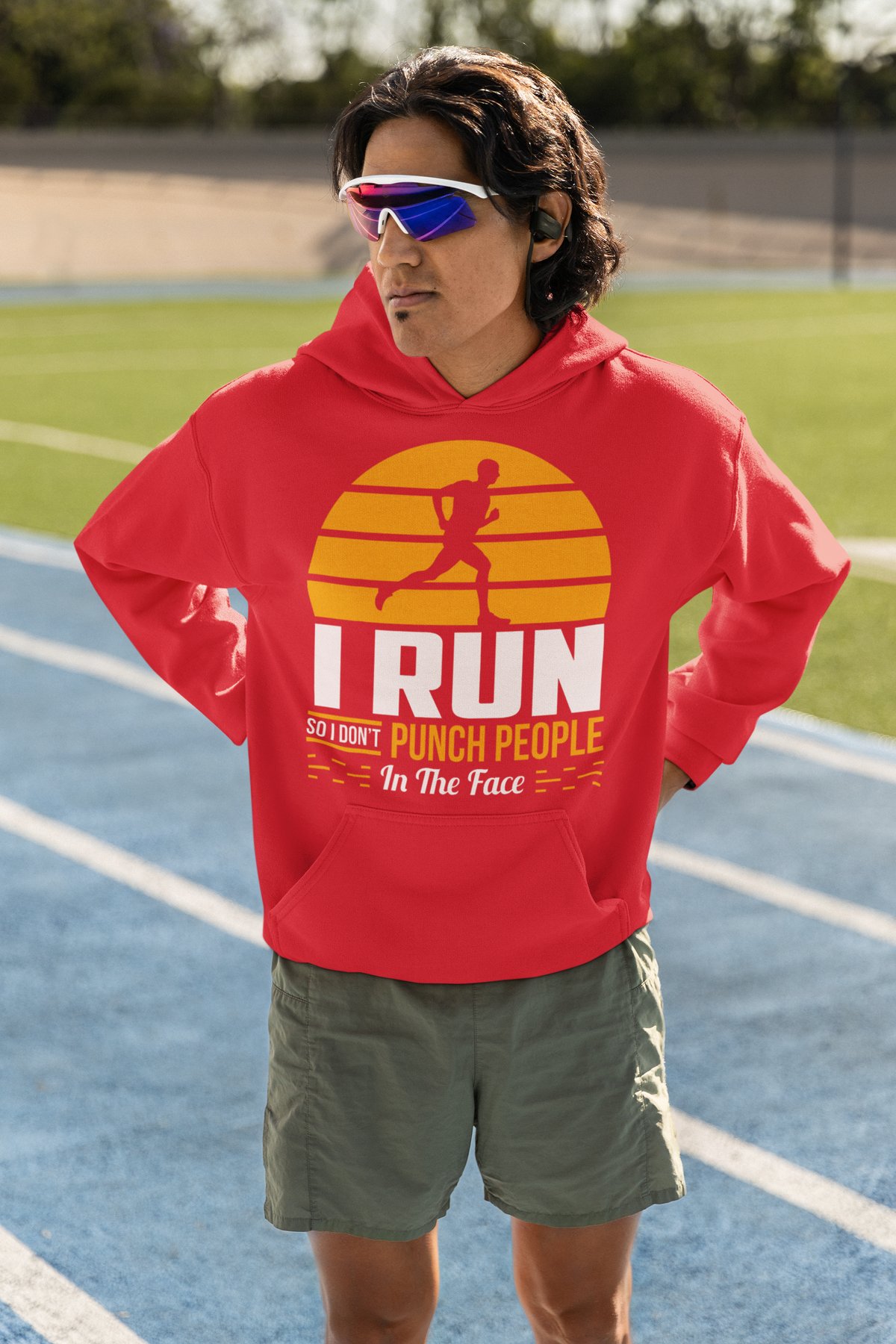 I Run So I Don't Punch People In The Face Hoodie - Sunset Runner - Red Hoodie