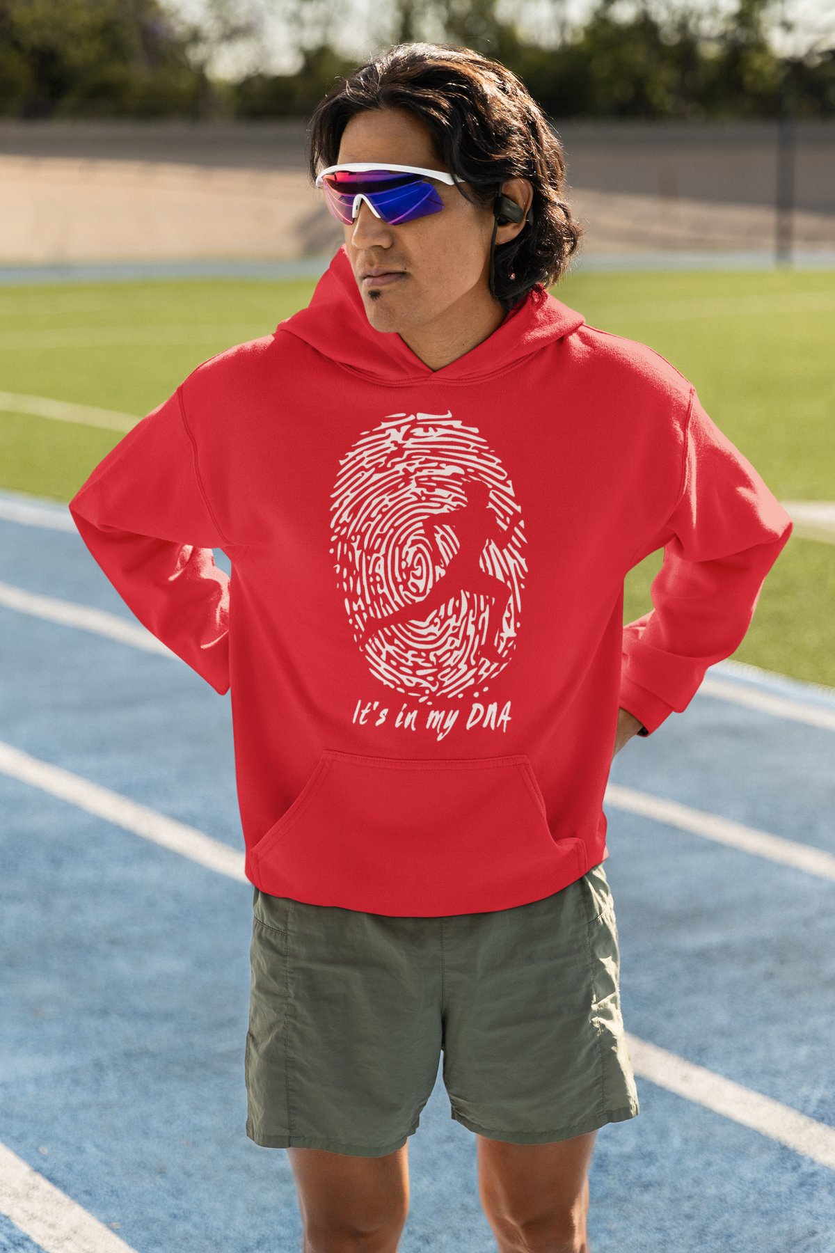 Running It's In My DNA Hoodie - Fingerprint Runner Silhouette Design - Red Hoodie