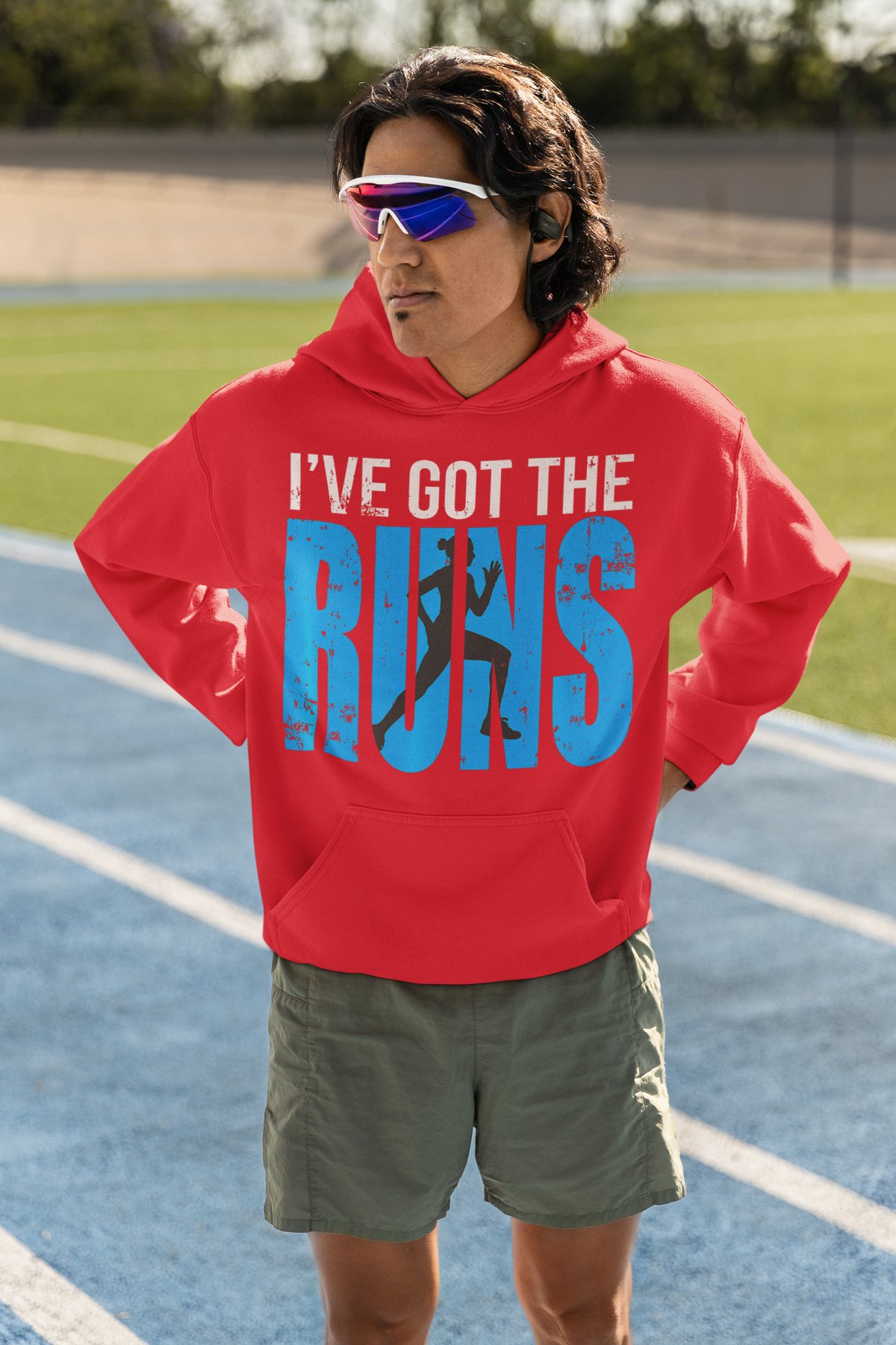 I've Got The Runs Hoodie - Bold Blue Runner Silhouette Design - Red Hoodie